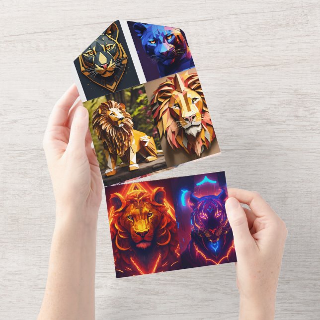 Geometrisches Löwenkopfrissdesign - Mesmerisieren  All In One Einladung (Abreißen)