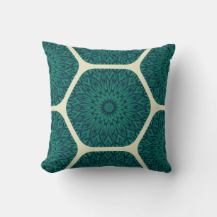 Geometrisches Mandala Hexagon-Muster - Deep Green  Kissen