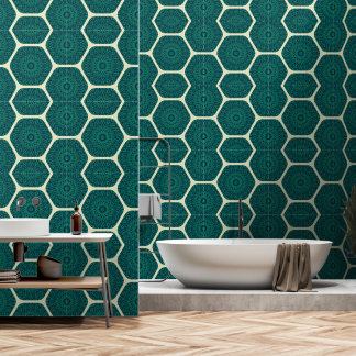 Geometrisches Mandala Hexagon-Muster - Deep Green  Tapete