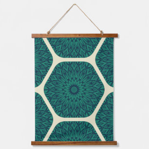 Geometrisches Mandala Hexagon-Muster - Deep Green  Wandteppich Mit Holzrahmen