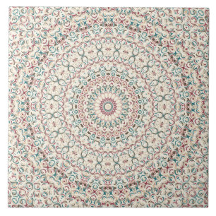 Geometrisches Mandala in Aquamarin, Rose & Sand Fliese