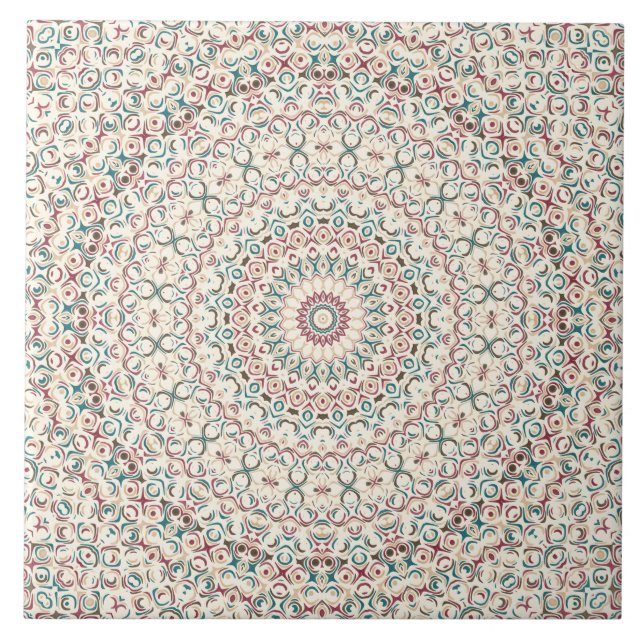 Geometrisches Mandala in Aquamarin, Rose & Sand Fliese (Vorderseite)