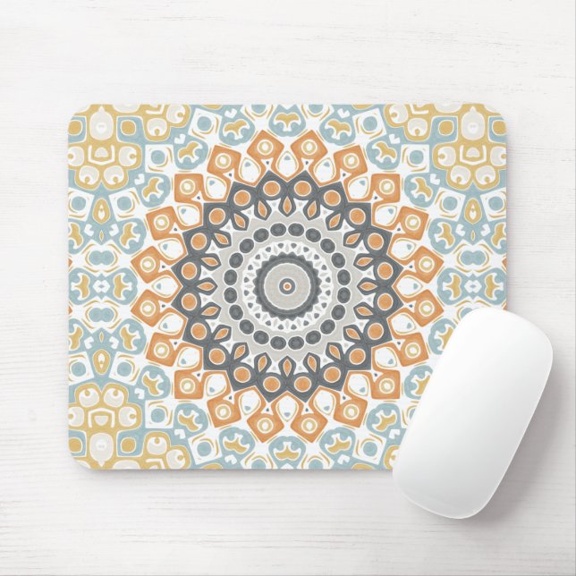 Geometrisches Mandala in Orange, Grau und Blau Mousepad (Mit Mouse)