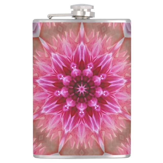 Geometrisches Mandala Pink-Blume-Muster-67545 Flachmann (Vorderseite)