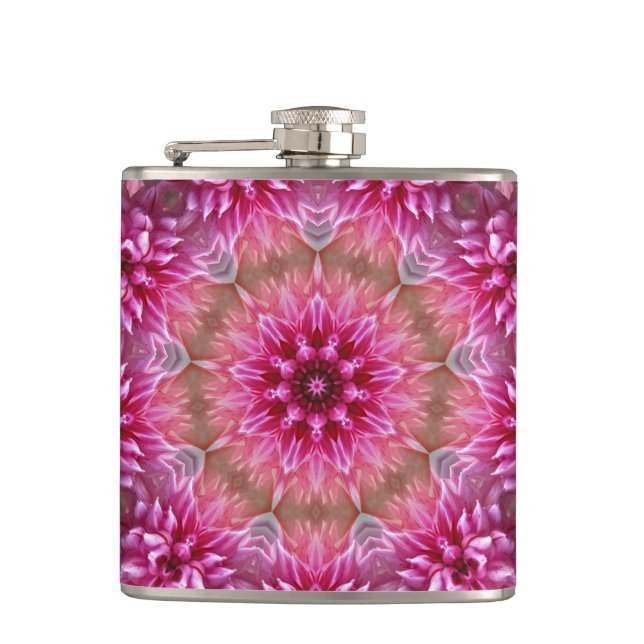 Geometrisches Mandala Pink-Blume-Muster-67545 Flachmann (Vorderseite)