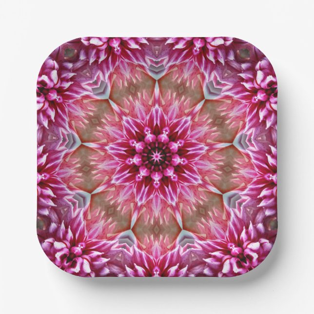 Geometrisches Mandala Pink-Blume-Muster-67545 Pappteller (Vorderseite)