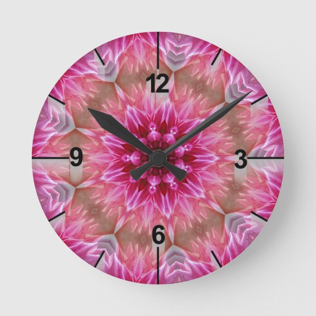 Geometrisches Mandala Pink-Blume-Muster-67545 Runde Wanduhr (Vorderseite)