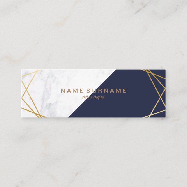 Geometrisches Marble Gold Blue Mini Business Card Mini Visitenkarte (Vorderseite)
