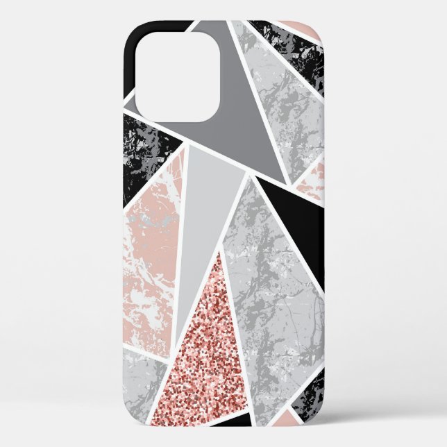 Geometrisches Marmor mit rosa Glitzer: Nahtlos Case-Mate iPhone Hülle (Rückseite)