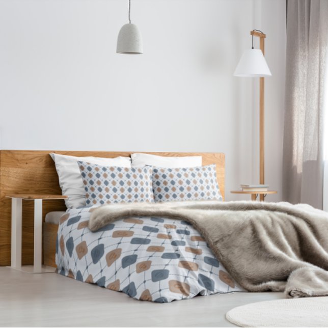 Geometrisches Maskulinmuster in Blau und Beige Kissenbezug (Von Creator hochgeladen)