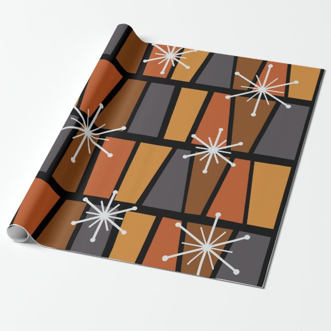Geometrisches MCM Abstrakt Burnt Orange Geschenkpapier (Ungerollt)