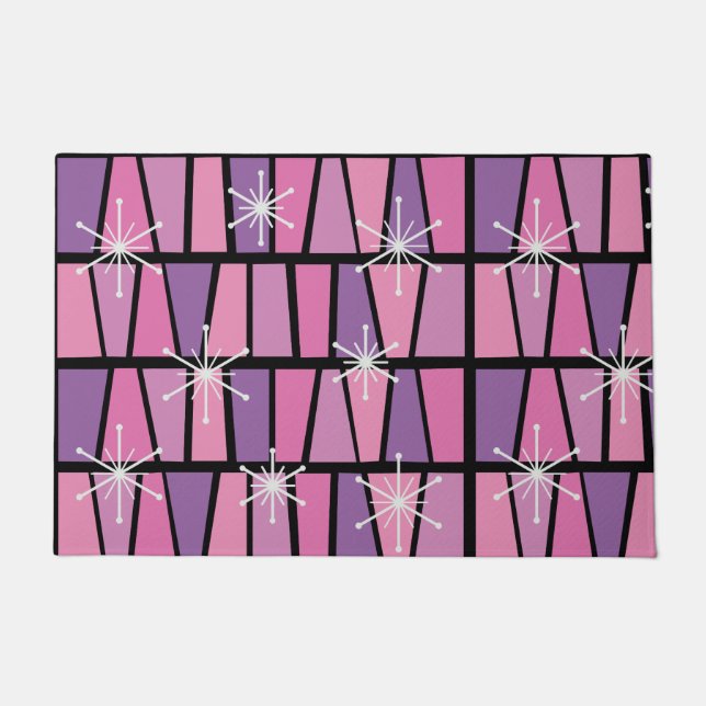 Geometrisches MCM Abstrakt rosa Lila Fußmatte (Vorderseite)