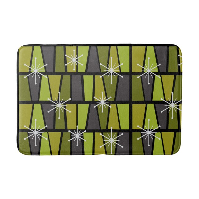 Geometrisches MCM Abstraktes Olive Green Badematte (Vorderseite)