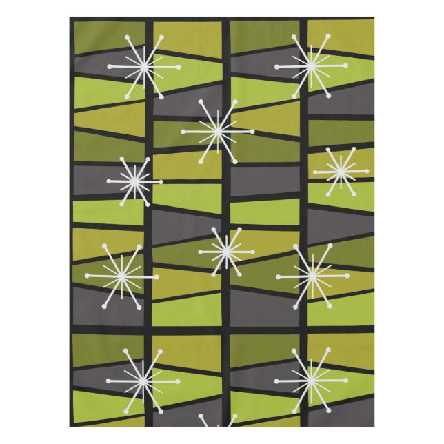 Geometrisches MCM Abstraktes Olive Green Tischdecke (Vorderseite)
