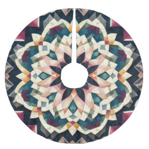Geometrisches Medallion-Design für gequiltete Crem Polyester Weihnachtsbaumdecke