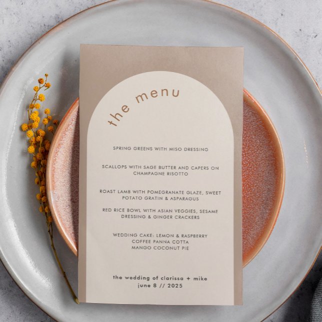 Geometrisches Minimal Sand Beige Arch Wedding Menu (Von Creator hochgeladen)