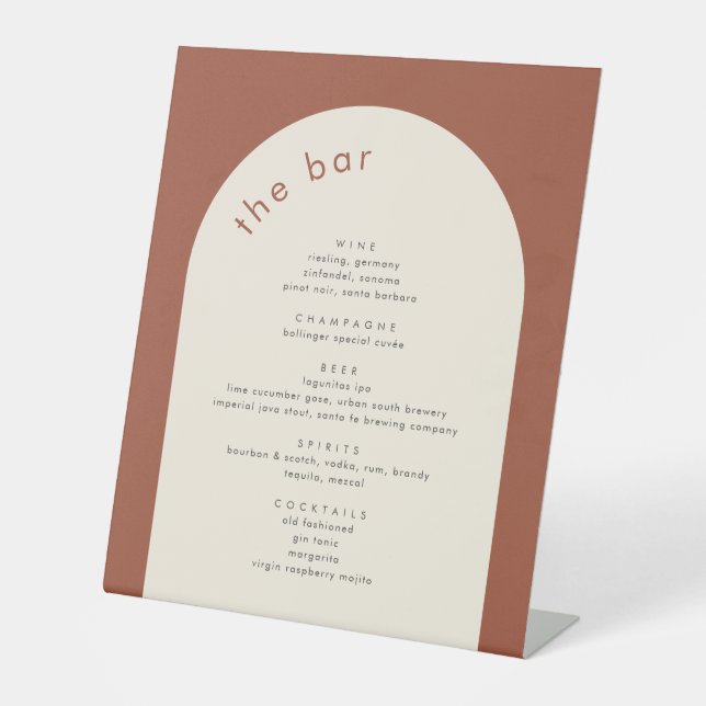 Geometrisches Minimal Terracotta Arch Wedding Bar Sockelschild (Vorderseite)