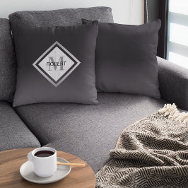 Geometrisches mit Monogramm schwarzes Silber Kissen