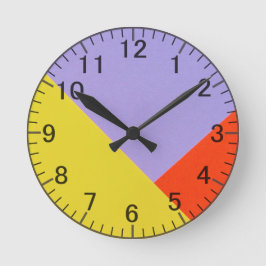 Geometrisches modernes Blau, Senf, orangefarbenes Runde Wanduhr