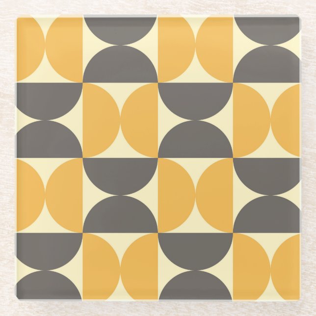 Geometrisches, modernes Muster Mitte des Jahrhunde Glasuntersetzer (Vorderseite)