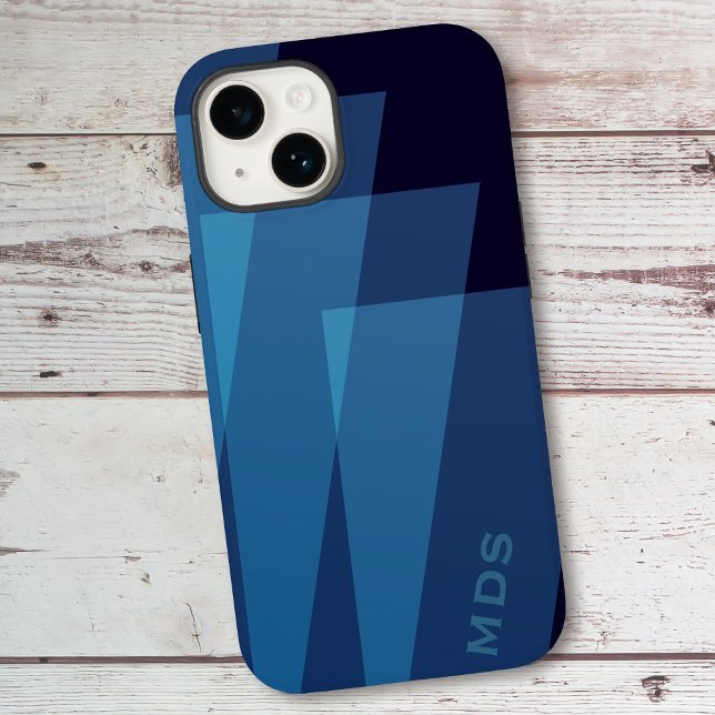 Geometrisches modernes Personalisiert Blau Case-Mate iPhone Hülle (A geometric cool blue phone case with space for your initials)