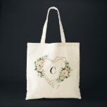 Geometrisches Monogramm für das goldene Herz Tragetasche<br><div class="desc">Dieser Totbeutel ist mit handgemalten,  geometrischen Herzrahmen mit Aquarellblütenfloralen und üppigem Grünpflanzen verziert und kann mit dem ersten personalisiert werden.</div>