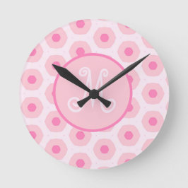 Geometrisches Monogramm für moderne rosa Schaltpun Runde Wanduhr