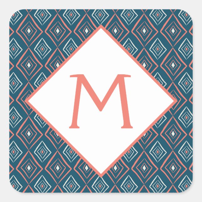 Geometrisches Monogramm Quadratischer Aufkleber (Vorderseite)