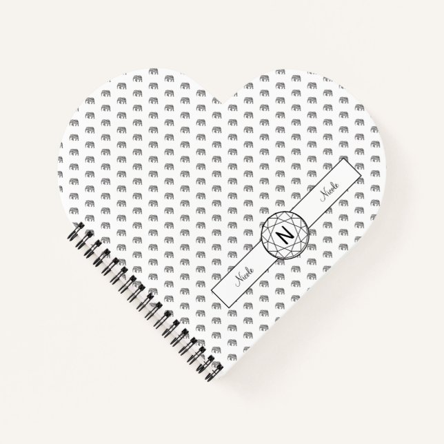 Geometrisches Monogramm, schwarz und weiß Notizbuch (Vorderseite)