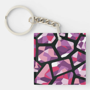 Geometrisches Mosaik, lebhaftes Rosa und Lila Edel Schlüsselanhänger