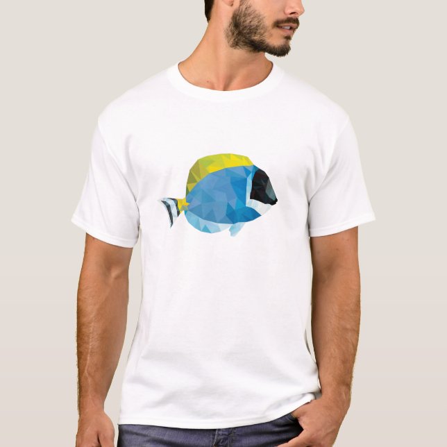 Geometrisches Mosaik taubenblaues Tang T-Shirt (Vorderseite)