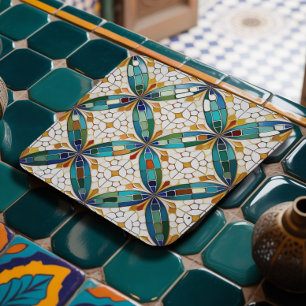 Geometrisches Mosaikflippmuster#5 Aquamarines weiß Rechteckiger Pappuntersetzer