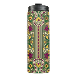Geometrisches Mughal-Paisley-Muster auf grüner Hin Thermosbecher