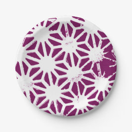 Geometrisches Mulberry- und Weißmuster Pappteller