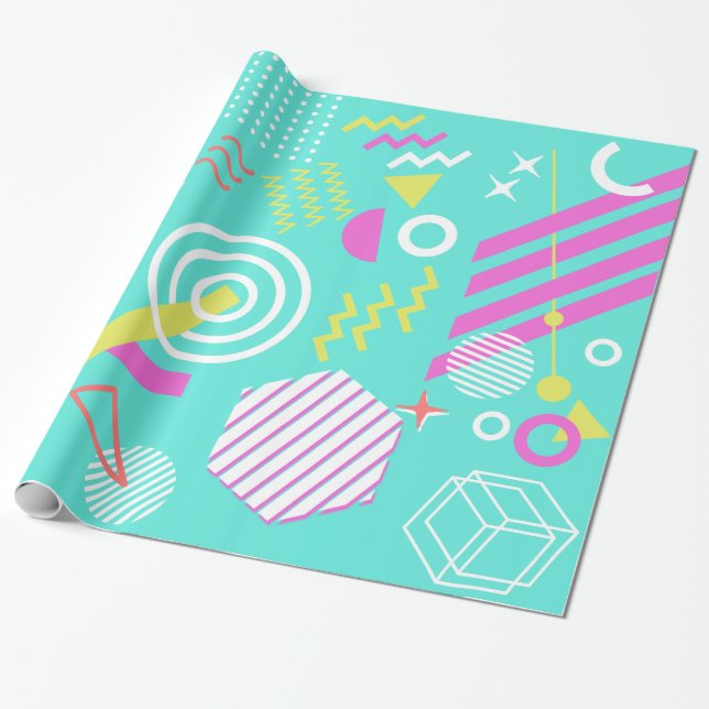 geometrisches Muster 90s Geschenkpapier (Ungerollt)