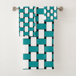 Geometrisches Muster aquamarin und weiß Badhandtuch Set