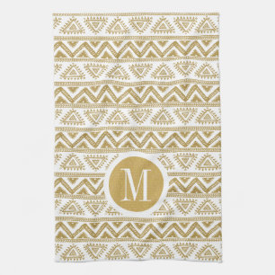 Geometrisches Muster aus Gold und Weiß Küchentuch