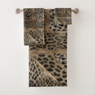 Geometrisches Muster aus Leopard-Pelz Badhandtuch Set