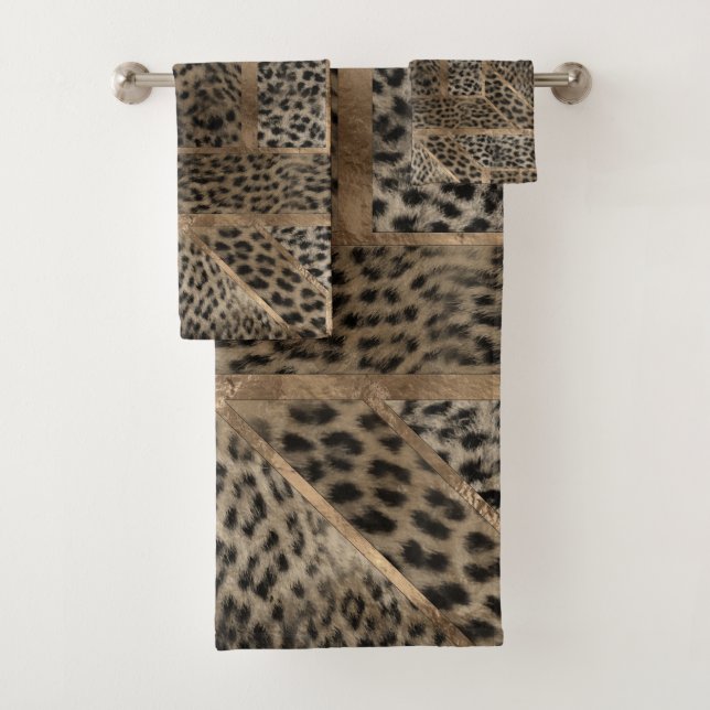 Geometrisches Muster aus Leopard-Pelz Badhandtuch Set (Insitu)