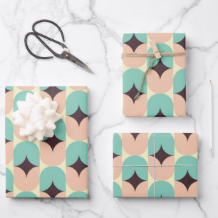 Geometrisches Muster aus türkisfarbenen, beigen un Geschenkpapier Set