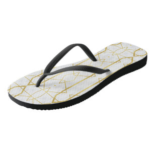 Geometrisches Muster aus weißem Marmor und Gold Flip Flops