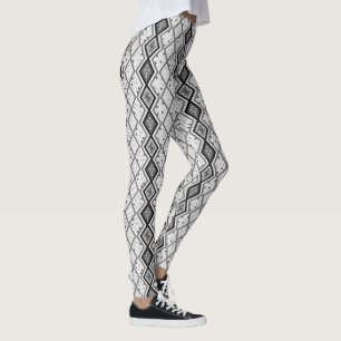 Geometrisches Muster aus weißen und grauen Sequine Leggings