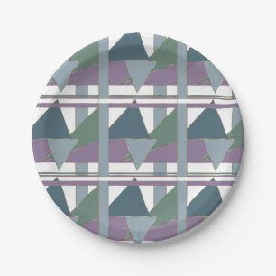 Geometrisches Muster blaues violettes Grün Pappteller