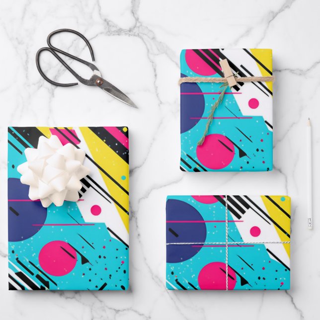 Geometrisches Muster der 80er Jahre Geschenkpapier Set (Vorderseite)