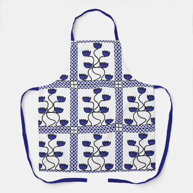 Geometrisches Muster der blauen Blume Schürze (Vorderseite)