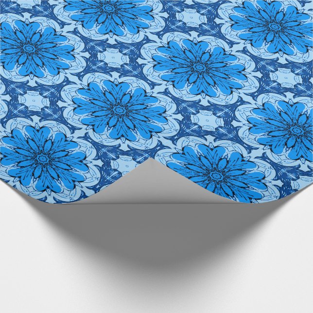 Geometrisches Muster der Blume in Cerulean & Light Geschenkpapier (Ecke)