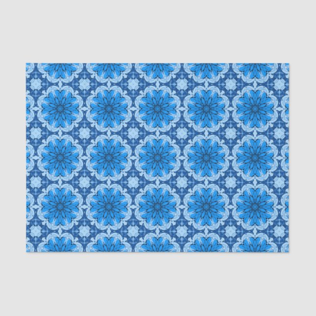 Geometrisches Muster der Blume in Cerulean & Light Seidenpapier (Vorderseite)