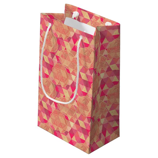 Geometrisches Muster der Blume Kleine Geschenktüte (Rückseite Schrägansicht)