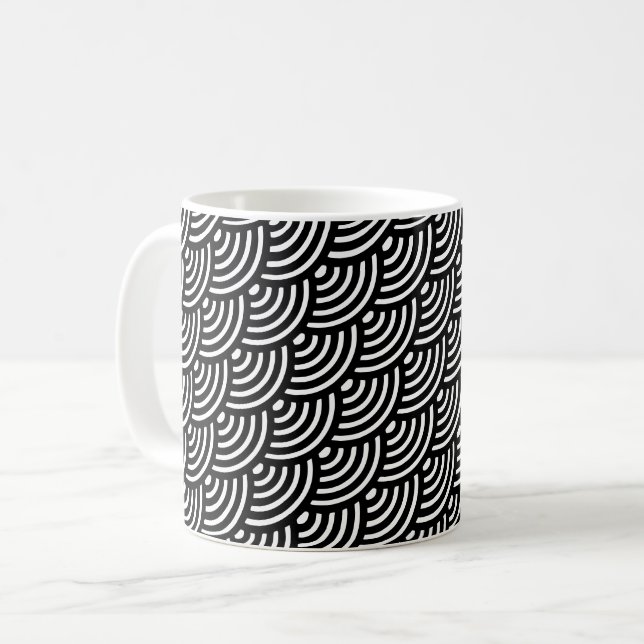 Geometrisches Muster der Schwarz-weißen Diagonalwe Kaffeetasse (Vorderseite Links)