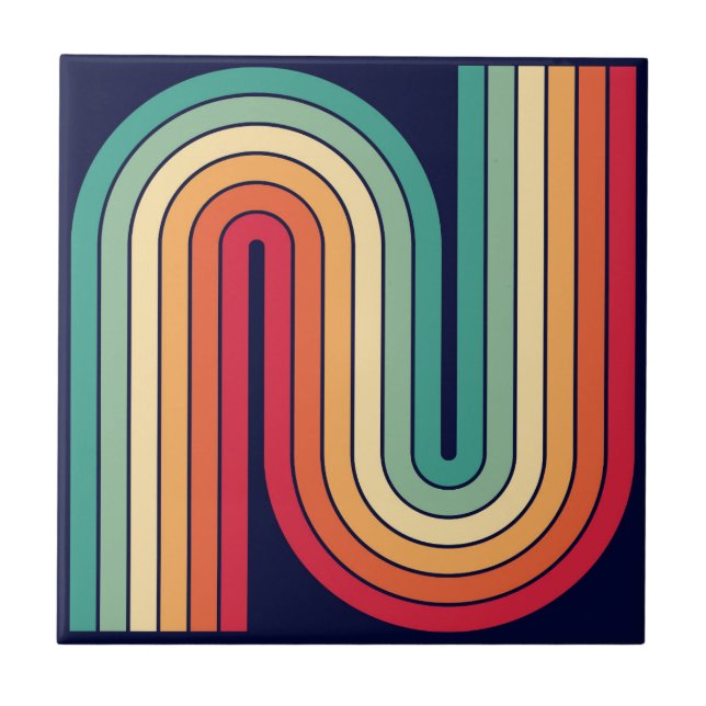 Geometrisches Muster der Streifen im Retro-Stil de Fliese (Vorderseite)